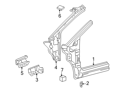 2000 Toyota Sienna Hinge Pillar Hinge Pillar Reinforcement Diagram for 61139-08010