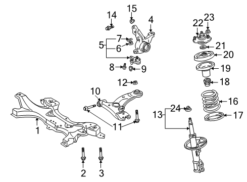 2001 Toyota Celica Front Suspension Components, Lower Control Arm, Stabilizer Bar Strut Diagram for 48510-80324