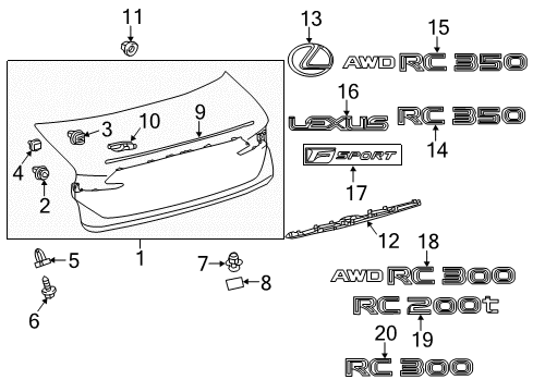 2015 Lexus RC350 Exterior Trim - Trunk Lid Bolt, Rear Body Mounting Diagram for 64189-30010