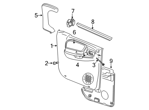 2001 Dodge Dakota Front Door Front Passenger Side Window Regulator Diagram for 55256418AN