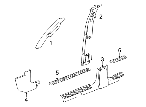 2003 Jeep Liberty Interior Trim - Pillars, Rocker & Floor Molding-A Pillar Trim Diagram for 5GM92TL2AI