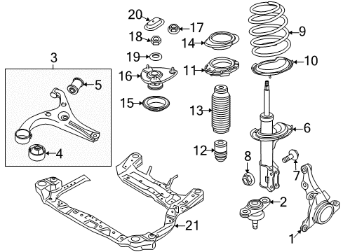 2006 Kia Rio Front Suspension Components, Lower Control Arm, Stabilizer Bar Front Shock Absorber Assembly, Right Diagram for 546601G100