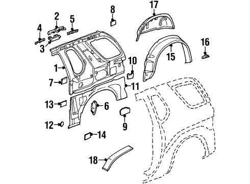 2001 Isuzu VehiCROSS Quarter Panel - Inner Components Seal, Rear Diagram for 8-97805-793-2