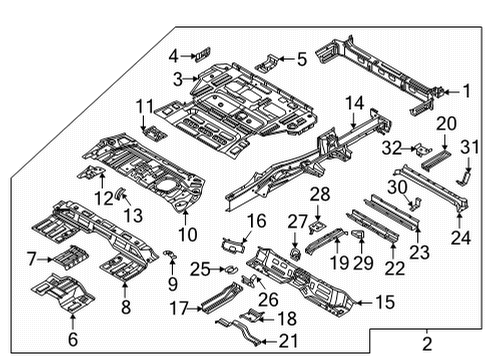 2022 Hyundai Santa Cruz Rear Body, Floor & Rails Member Assembly-RR Floor Cross NO. Diagram for 65865-P2000