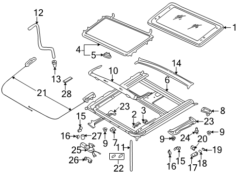 1997 Infiniti QX4 Sunroof Knob-Finisher, Sunroof Diagram for 91275-0W011