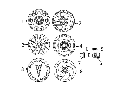 2005 Pontiac Vibe Wheels, Covers & Trim Wheel, Steel Diagram for 88974912
