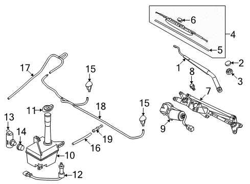 2007 Kia Amanti Wiper & Washer Components Drive Windshield Wiper Blade Assembly Diagram for 983513F000