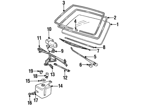 1992 BMW 325i Windshield Glass, Wiper Components Heated Spray Nozzle Diagram for 61661373429