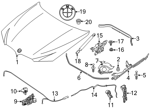 2021 BMW X3 Hood & Components Rear Bowden Cable Diagram for 51237397501