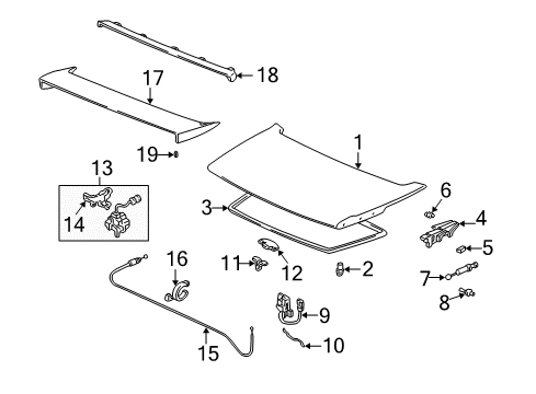 2002 Acura NSX Trunk Lid - Lid & Components Clip, Joint (5 And 17) Diagram for 90680-SA9-003