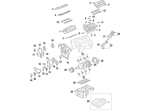 2012 Hyundai Genesis Engine Parts, Mounts, Cylinder Head & Valves, Camshaft & Timing, Oil Pan, Oil Pump, Crankshaft & Bearings, Pistons, Rings & Bearings, Variable Valve Timing Piston & Pin & Snap Ring Assembly Diagram for 23041-3CZX0