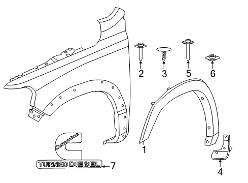 2020 Ram 2500 Exterior Trim - Fender SPAT-Front Fender Diagram for 68362312AC