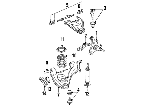 1995 Dodge Dakota Front Suspension Components, Lower Control Arm, Upper Control Arm, Stabilizer Bar Suspension Control Arm Front Left Lower Diagram for 52059001