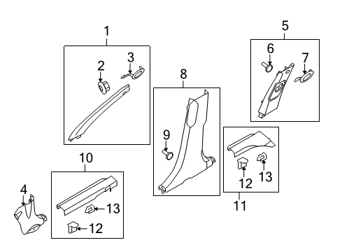 2011 Kia Soul Interior Trim - Pillars, Rocker & Floor Trim Assembly-Front Pillar Diagram for 858202K200QW