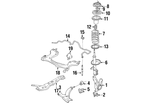 1989 Toyota Corolla Front Suspension Components, Lower Control Arm, Stabilizer Bar Knuckle, Steering, LH Diagram for 43212-12080