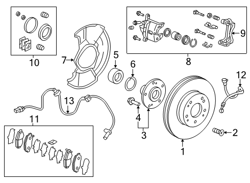 2021 Honda Clarity Front Brakes Set, Front Pad Diagram for 45022-TRT-J01