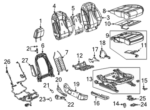 2022 Buick Envision Passenger Seat Components Recliner Handle Diagram for 84008546