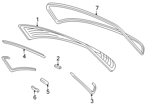 2001 Honda S2000 Removable Top - Glass & Hardware Molding, RR. Windshield Diagram for 73250-S2A-903