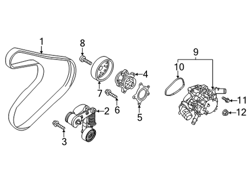 2022 Hyundai Kona Water Pump, Belts & Pulleys Ribbed V Belt Diagram for 252122M000