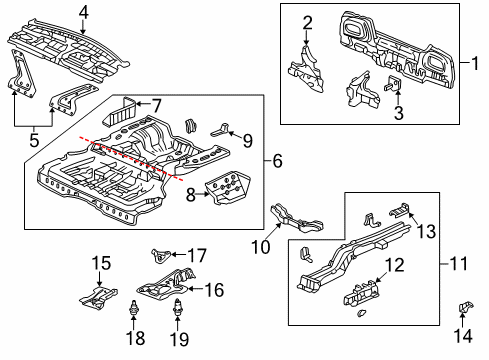2003 Acura RL Rear Body, Rear Upper Body, Floor & Rails Extension, Passenger Side Sill Diagram for 65640-SZ3-A02ZZ