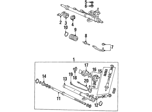 1998 Acura TL P/S Pump & Hoses, Steering Gear & Linkage End, Passenger Side Tie Rod Diagram for 53540-SZ5-003