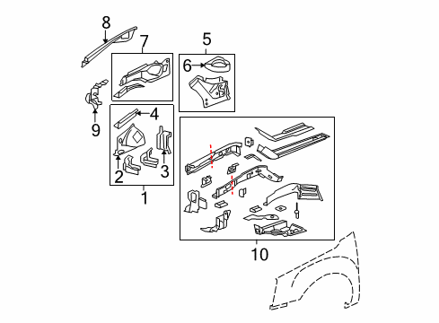 2010 Cadillac DTS Structural Components & Rails Bracket Asm-Headlamp & Front End Fascia Mount P Diagram for 15880034