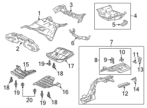 2015 Honda Accord Rear Body - Floor & Rails Crossmember, RR. Bulkhead (Lower) Diagram for 65530-T2F-A00ZZ