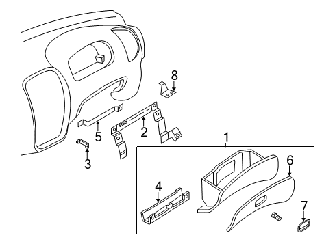 2001 Hyundai Accent Glove Box Bracket Assembly-Glove Box Hinge Mounting Diagram for 84760-25000