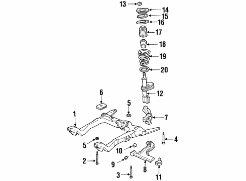 1997 Oldsmobile Cutlass Front Suspension Components, Lower Control Arm, Stabilizer Bar Front Lower Control Arm Assembly Diagram for 15216919