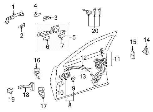 2010 Lexus LS600h Front Door Front Door Inside Handle Sub-Assembly Right Diagram for 67605-50250-A3