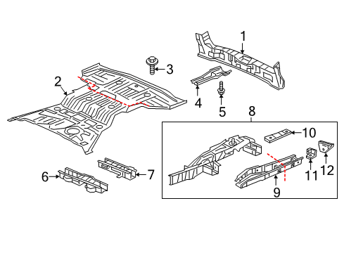 2017 Honda Pilot Rear Body Panel, Floor & Rails Gusset, L. RR. Frame Diagram for 65681-TG7-A00ZZ