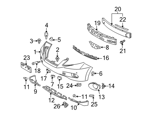 2010 Lexus RX450h Front Bumper Front Bumper Extension Mounting Bracket Black Diagram for 52114-0E030