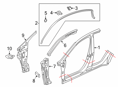 2022 Honda HR-V Aperture Panel, Hinge Pillar Separator L, FR Pl Diagram for 64535-T7A-003