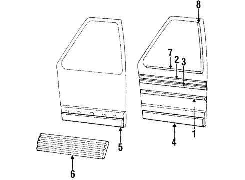 1988 Plymouth Voyager Door & Components Molding Front Door Outside Lower Diagram for 4276731