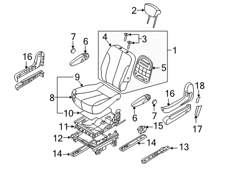 2007 Hyundai Entourage Rear Seat Components Guide Assembly-Headrest Diagram for 0K31A88245CS