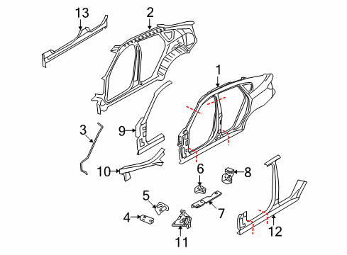 2013 BMW X6 Center Pillar & Rocker, Hinge Pillar, Uniside Bracket Afs Diagram for 41217195241