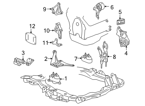 2006 Chevrolet Malibu Engine Mounting Front Transmission Mount Brace Diagram for 12577646