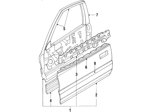 1990 Honda Civic Front Door Protector, R. Door Diagram for 75302-SH4-A02