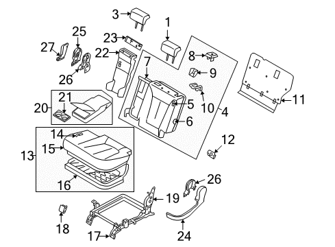 2011 Hyundai Santa Fe Rear Seat 2Nd Seat Cushion Cover Assembly, Left Diagram for 89160-0W800-MKR