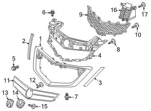 2011 Acura MDX Grille & Components Clip, Frgrille Diagram for 91503-STX-A01