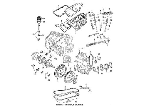 1992 Dodge Dynasty Engine Parts, Mounts, Cylinder Head & Valves, Camshaft & Timing, Oil Pan, Oil Pump, Balance Shafts, Crankshaft & Bearings, Pistons, Rings & Bearings Insulator Diagram for 4612016