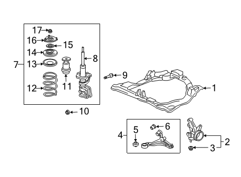 2002 Honda Civic Front Suspension Components, Lower Control Arm, Stabilizer Bar Shock Absorber Unit, Left Front Diagram for 51606-S5T-A04
