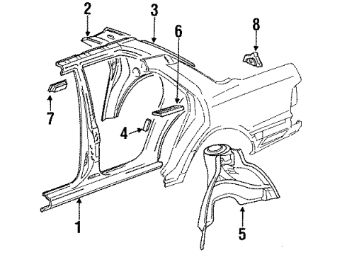 1992 Lexus LS400 Inner Components - Quarter Panel Panel, Side, Outer NO.2 LH Diagram for 61114-50011