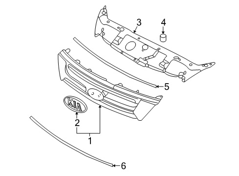 2007 Kia Sedona Grille & Components Grille Guard Assembly Diagram for 863614D000