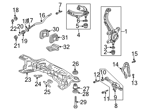 2003 Acura CL Front Suspension Components, Lower Control Arm, Upper Control Arm, Stabilizer Bar Fork, Right Front Shock Absorber Diagram for 51811-S84-A00