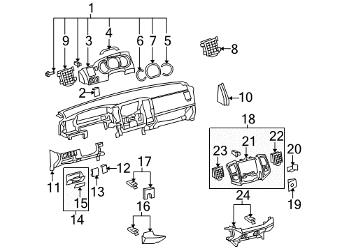 2007 Toyota Tacoma Cluster & Switches, Instrument Panel Air Grille Diagram for 55680-04020