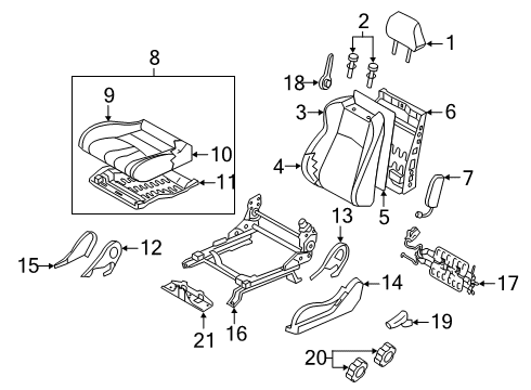2010 Nissan 370Z Driver Seat Components HEADREST-Front Diagram for 86400-1EA0A