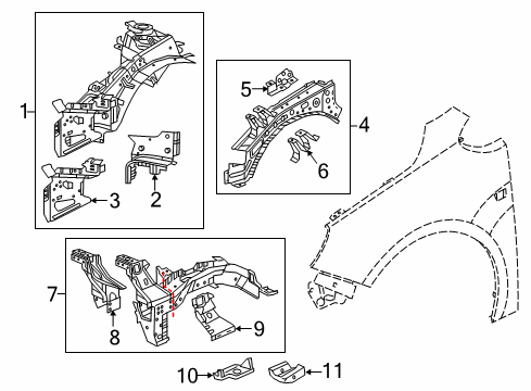 2016 Buick Cascada Structural Components & Rails Fender Mounting Bracket Diagram for 13315388