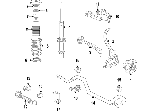 2018 Dodge Challenger Front Suspension Components, Lower Control Arm, Upper Control Arm, Stabilizer Bar Front Steering Knuckle Diagram for 68243631AF