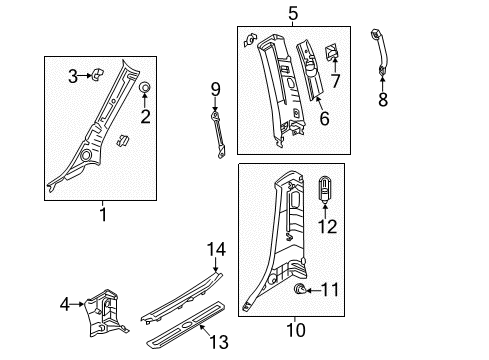 2014 Kia Sedona Interior Trim - Pillars, Rocker & Floor Bracket-Get On Off Grip Diagram for 858344D000